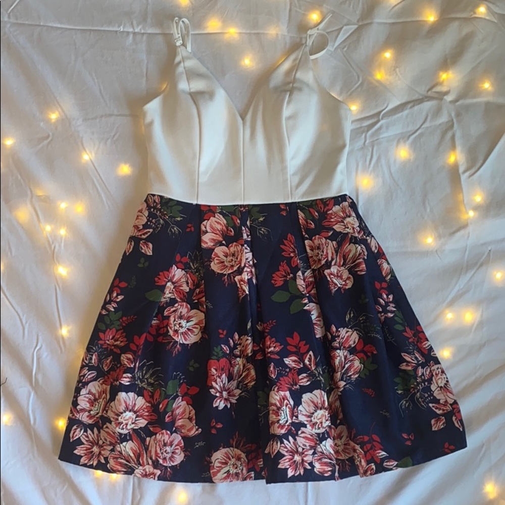 White and navy party dress